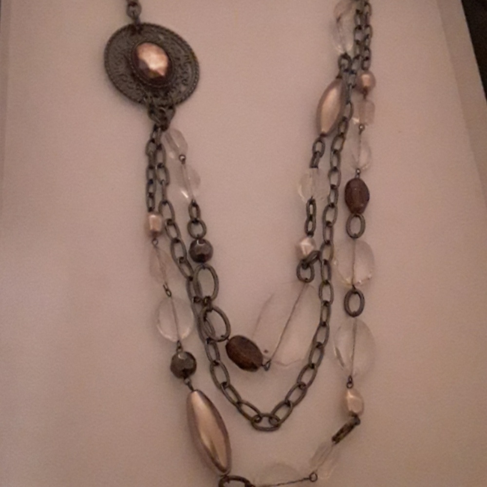 Layered Beaded Necklace Gunmetal Rose shades